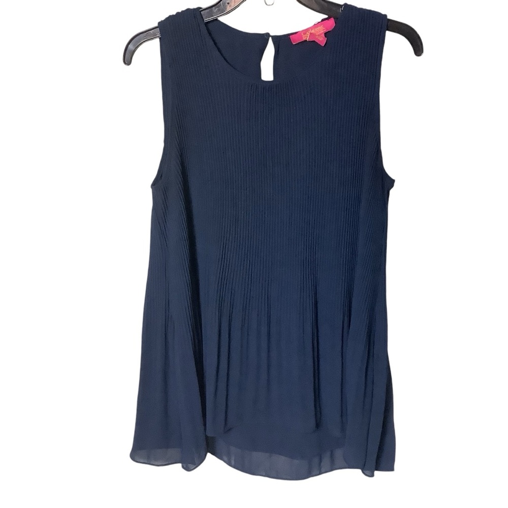 Small Catherine Malandrino Navy Blue Sleeveless Pleated Accordion Top Blouse